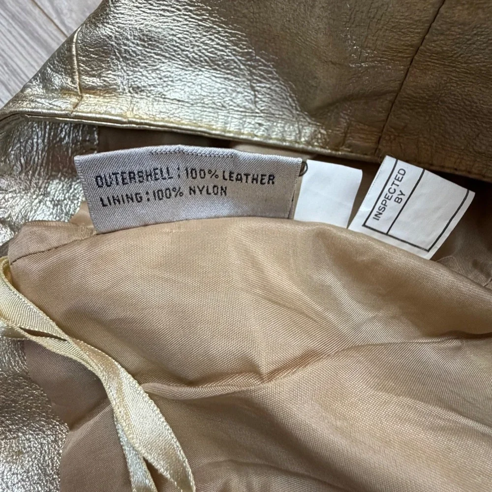 Siena Studio‎ Vintage Gold Metallic Leather Pencil Skirt Womens Sz 10 High Waist